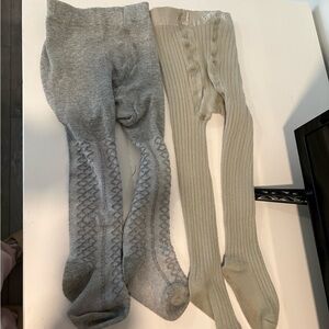 Jamie Kay Kids Ribbed & Patterned Tights in Gray and Sage
